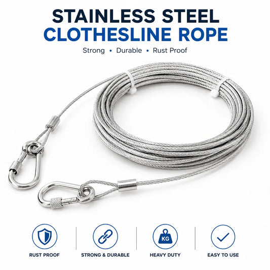 Stainless Steel Wire Rope Clothesline 10 Meter With Hooks