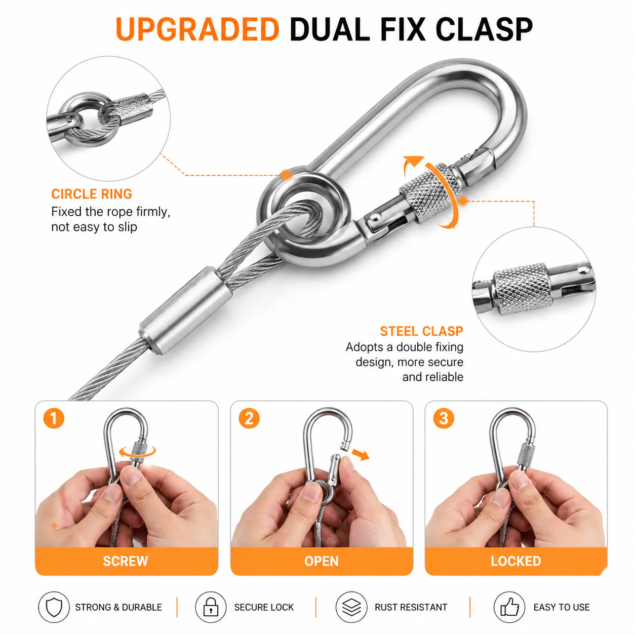 Stainless Steel Wire Rope Clothesline 10 Meter With Hooks
