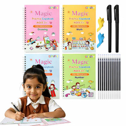 Magic Practice Copybook (4 BOOKS,1 PEN,1 GRIP,10 REFILL)