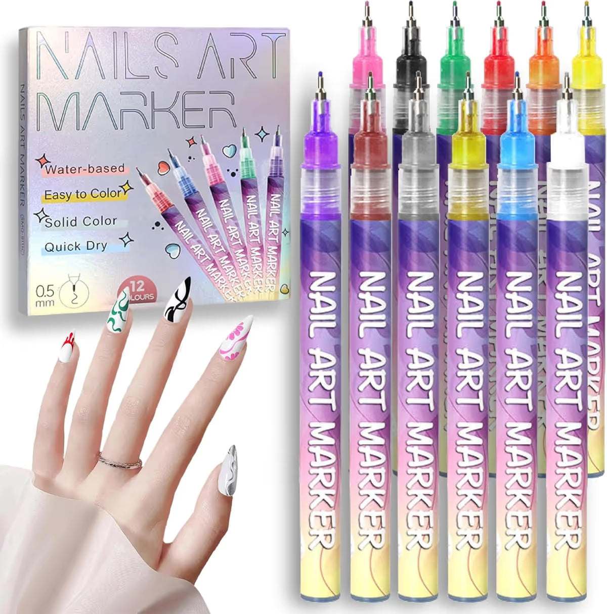 12 Colors Nail Art Pen Marker Set for Creative Designs 💅🎨