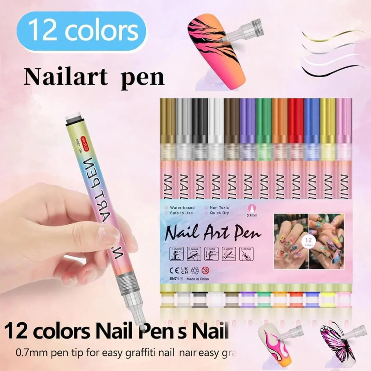 12 Colors Nail Art Pen Marker Set for Creative Designs 💅🎨