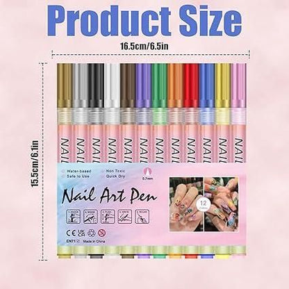 12 Colors Nail Art Pen Marker Set for Creative Designs 💅🎨