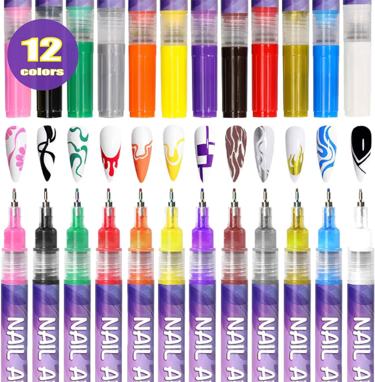 12 Colors Nail Art Pen Marker Set for Creative Designs 💅🎨