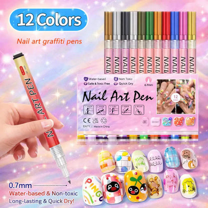 12 Colors Nail Art Pen Marker Set for Creative Designs 💅🎨